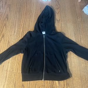 Black cropped zip up hoodie.